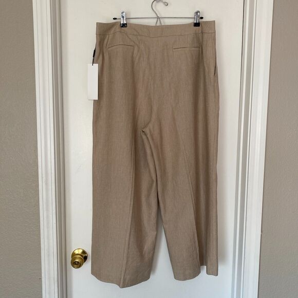 NWT CALVIN KLEIN Beige Linen Blend Pockets Work Career Capri Pants Size 14 - Picture 3 of 5